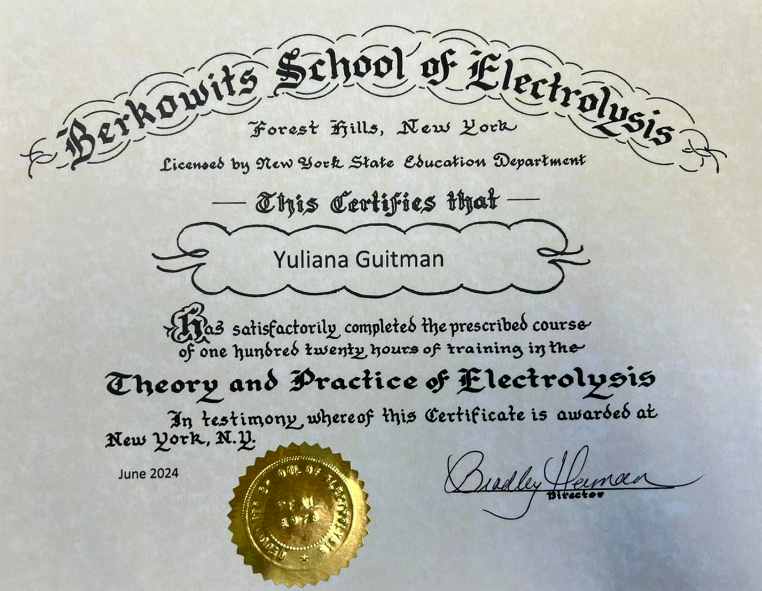 Yuliana Guitman Certificate